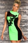 Summer mini dress with lace insert Black/Acid Green