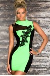 Summer mini dress with lace insert Black/Acid Green