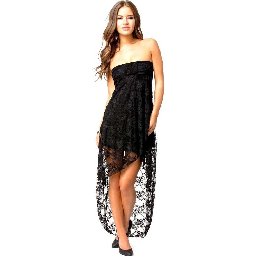 Elegant high low hem lace dress Black