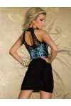 Sexy soft dress with black lace top Black & Light Blue