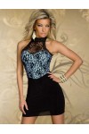 Sexy soft dress with black lace top Black & Light Blue