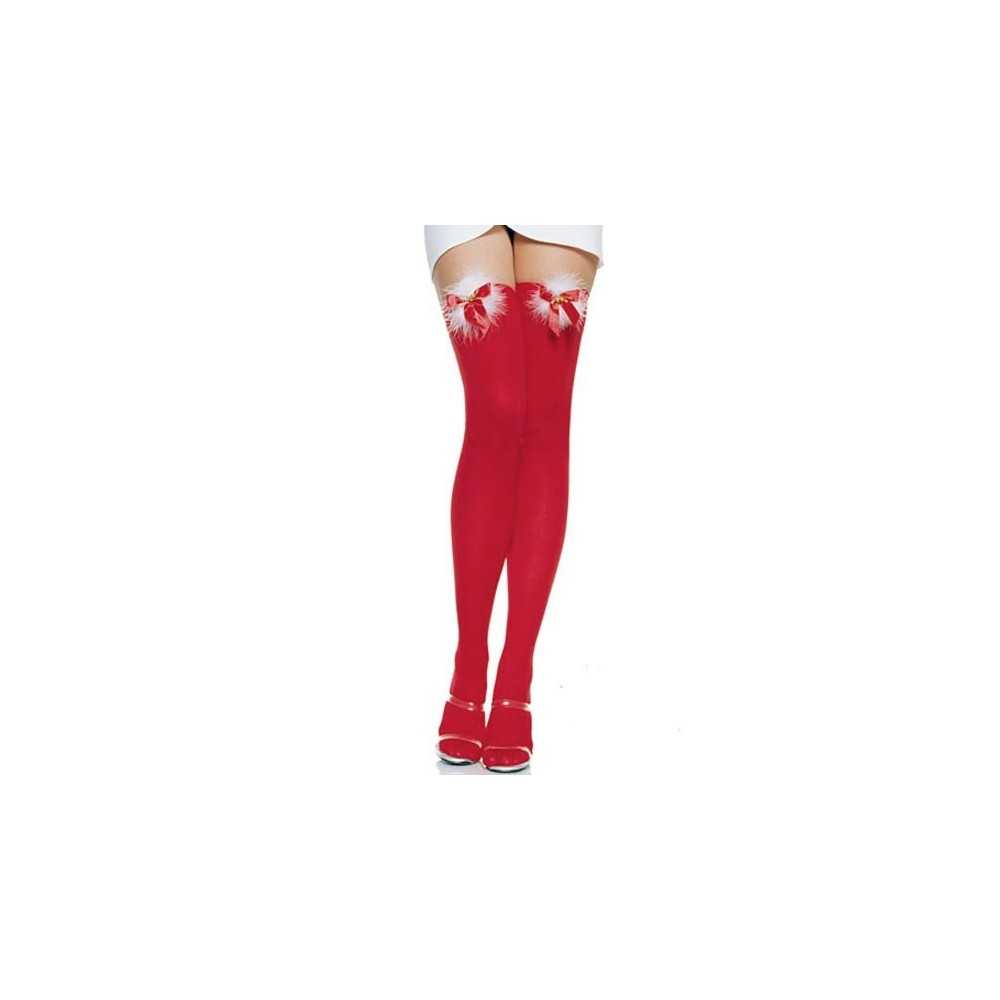 Sexy thigh high stockings with satin bow and fur top Sexy Shop Red One Size