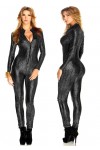 Sexy snakeskin pattern bodysuit Black Wetlook Glamour Disco