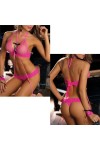 Sexy matching fishnet lingerie set with neckband and cuffs - One Size - Pink