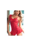 Sexy Chemise in pizzo floreale rosso con stringatura al fianco