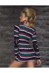 Sexy long sleeved mini dress with small multicoloured stripes
