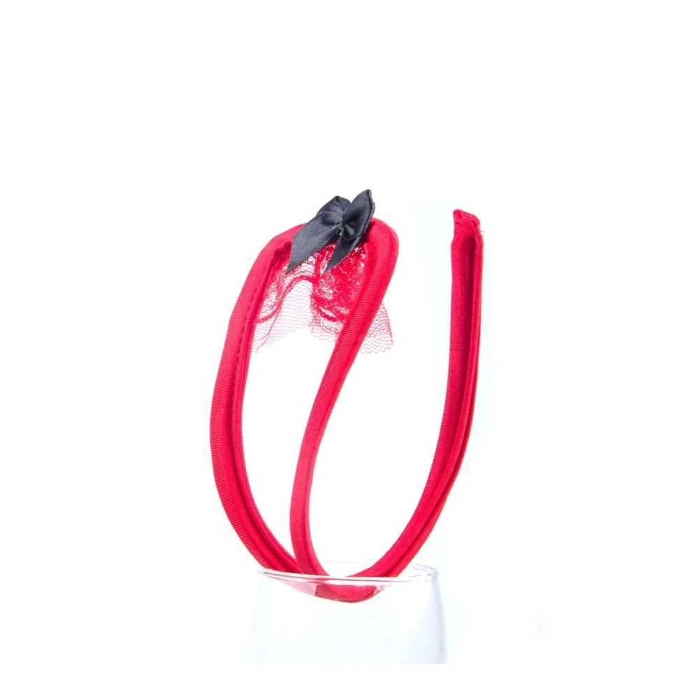 C String thong with open front Red with black bow Virtually Invisibile