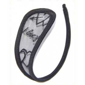 Micro thong headband to hold-ups Embroidered micromesh C-Slip Black Invisible