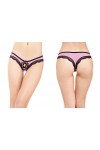 Sexy thong with lace trim and peephole Black and Pink One Size