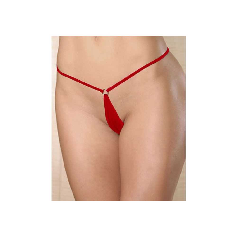 Sexy red mini thong with metal rings