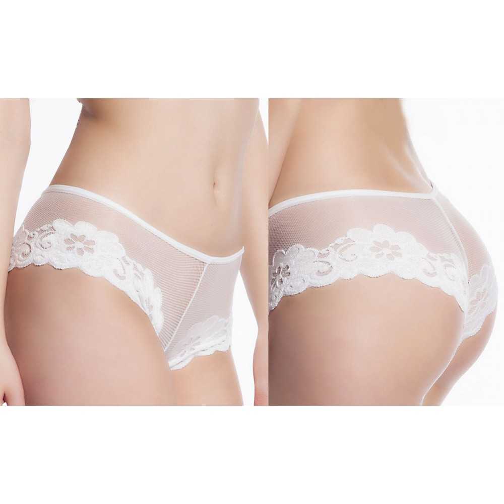 Sexy Slip Motivo Floreale Bianco Trasparente Tanga in Pizzo