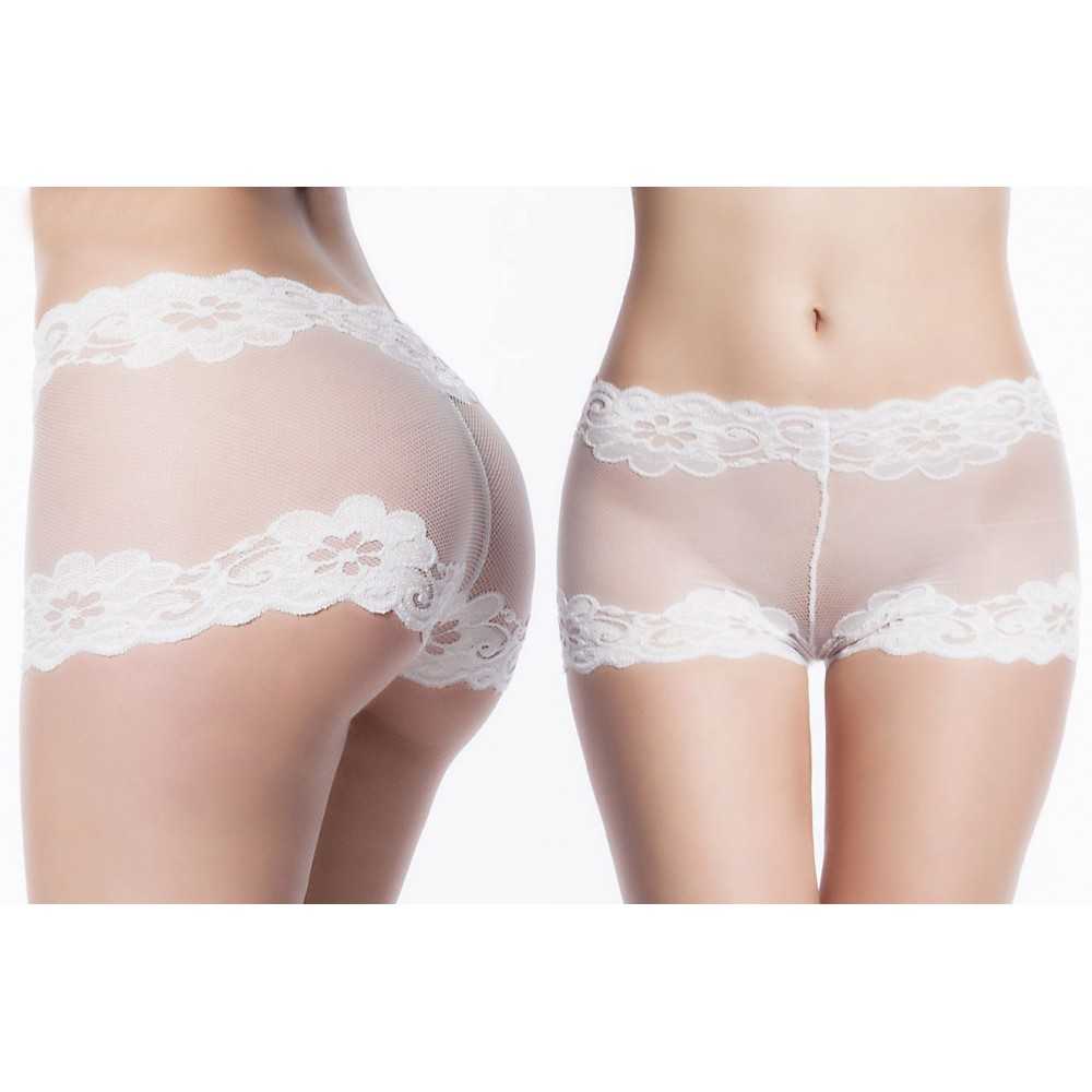 Sexy Culotte in pizzo floreale Bianco Trasparente Tanga in Pizzo