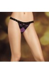 Sexy micro mesh thong with floral insert Black/Purple One Size