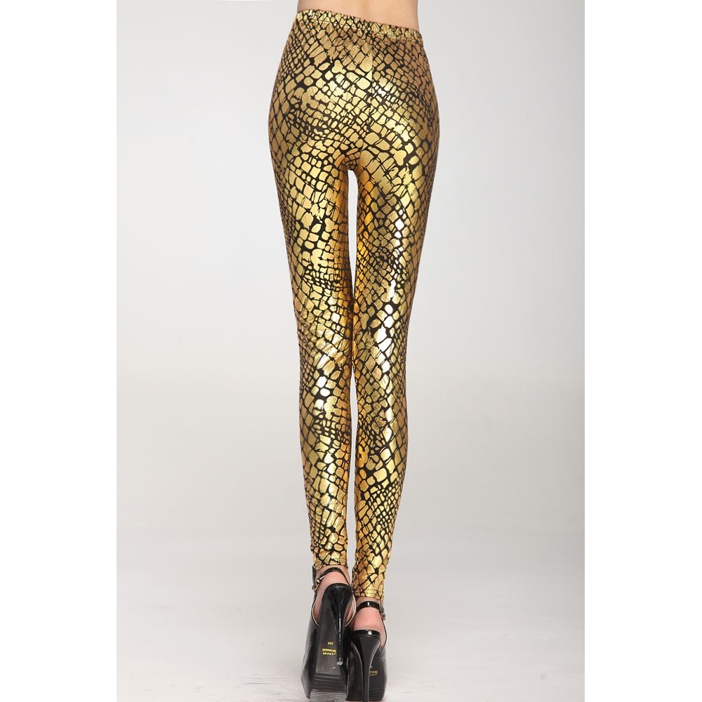 Sexy shiny leggings with spiderweb print Gold and Black One Size