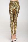 Sexy shiny leggings with spiderweb print Gold and Black One Size