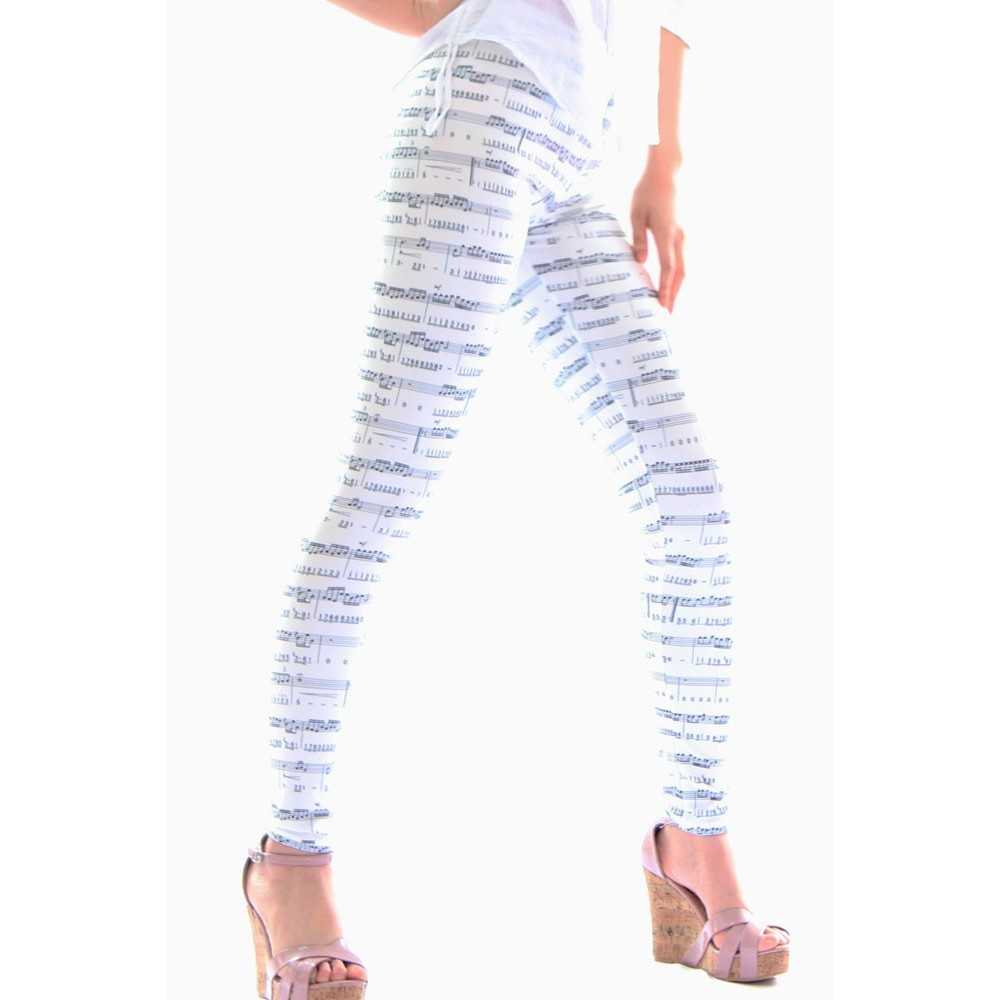 Leggings with music note print Sexy Shop White and Black One Size