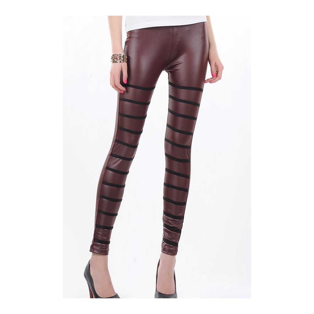 Leggings Marroni con Strisce Nere