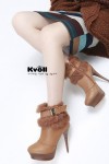 Ankle boots with fur cuff, buckle and side zip 13cm Heel/3.5cm Platform Brown