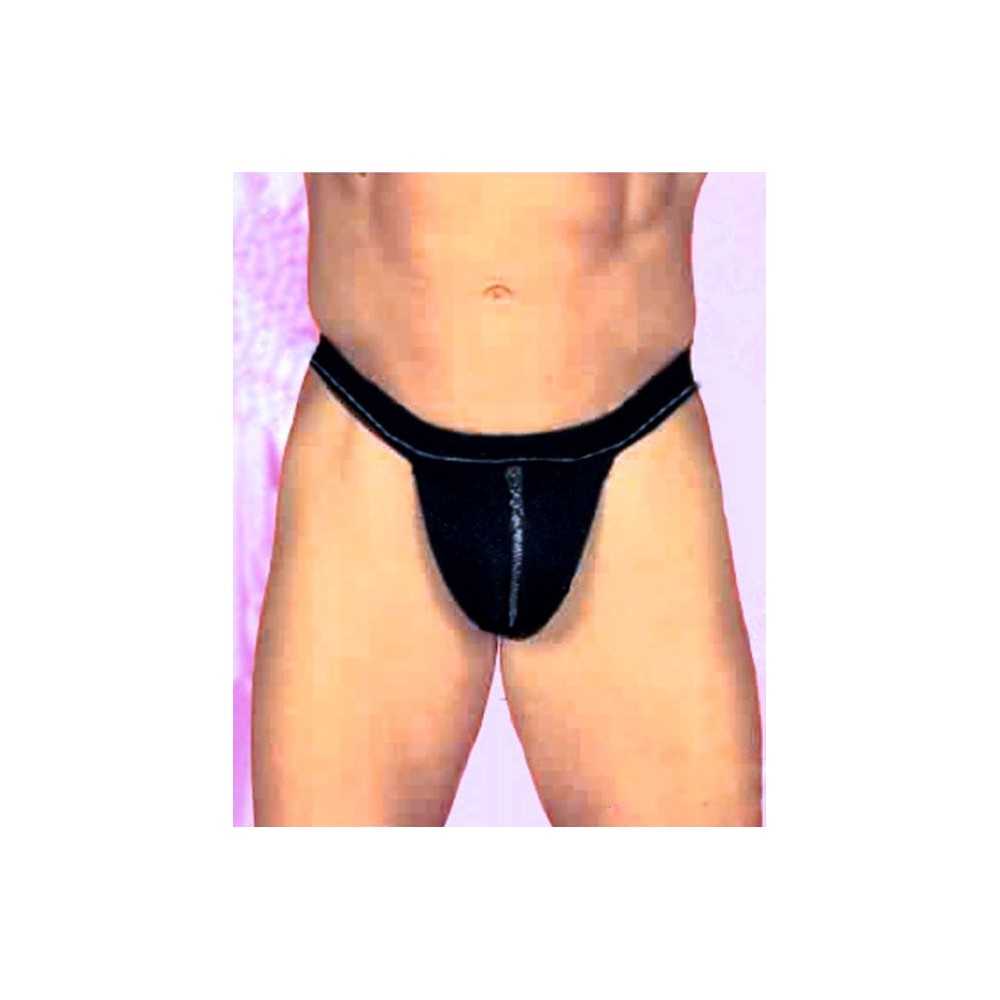 Sexy Black Men Underwear Thong with zip on the front