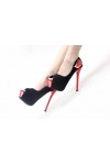 Scarpe tacco alto sexy spuntate con plateau e fibbia 15cm Nero/Rosso Kvoll