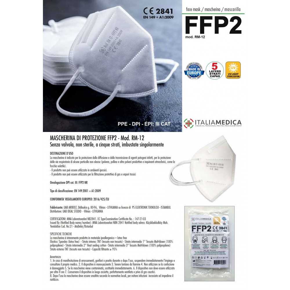 100 Italiamedica BLUE FFP2 PPE Masks CE2841 Certified Cat.III Made in EU