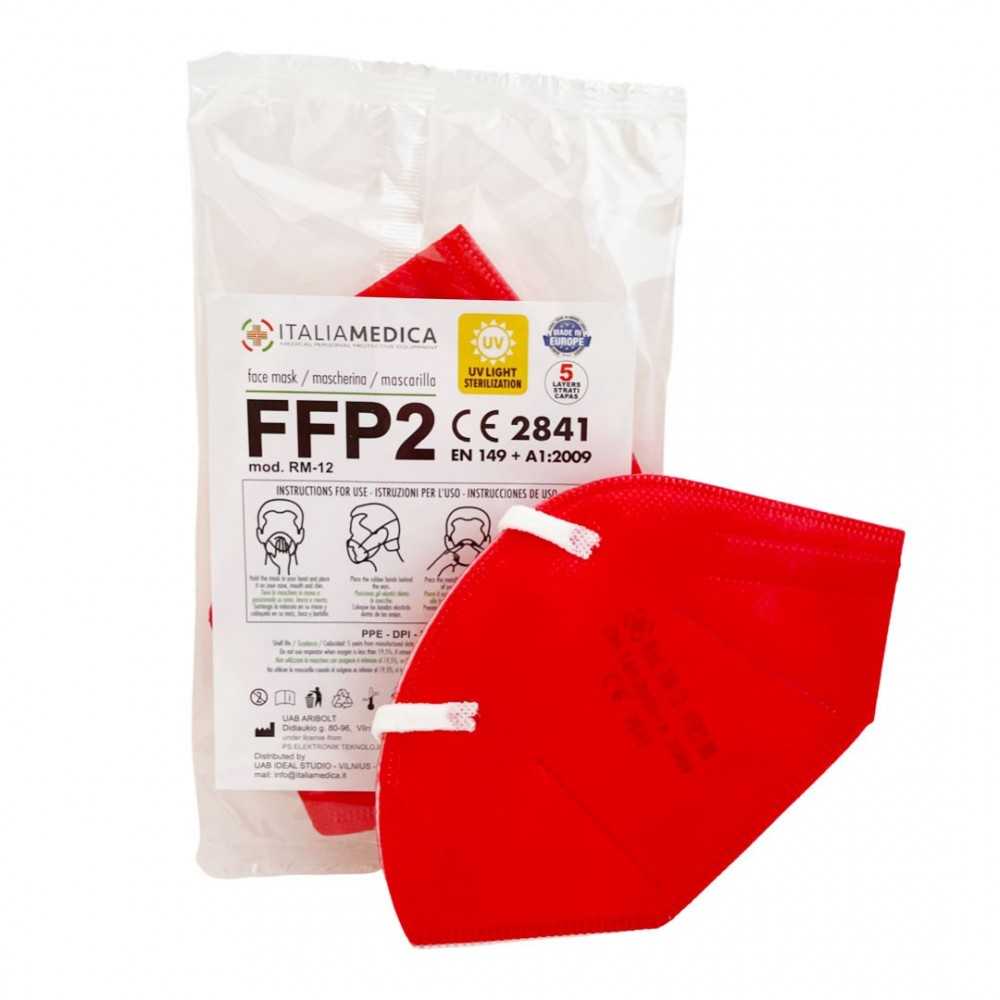 100 Italiamedica RED FFP2 PPE Masks CE2841 Certified Cat.III Made in EU