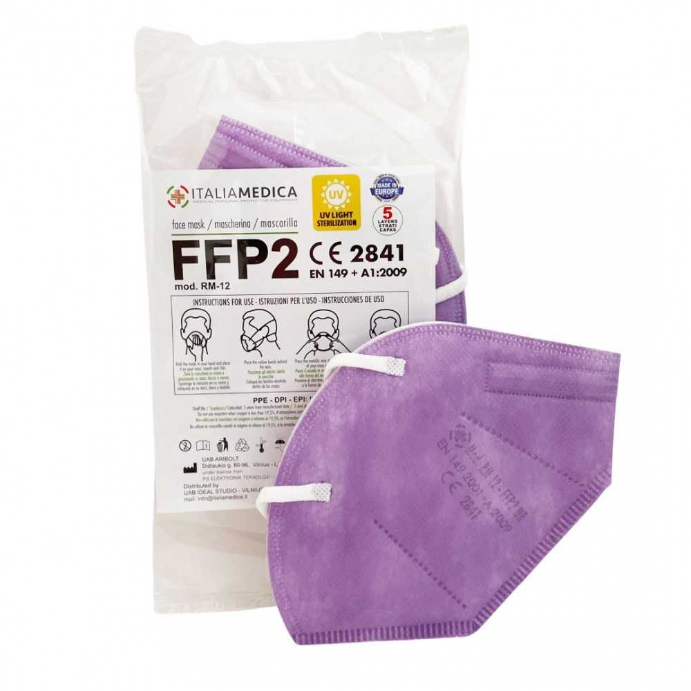 100 Italiamedica LILAC FFP2 PPE Masks CE2841 Certified Cat.III Made in EU