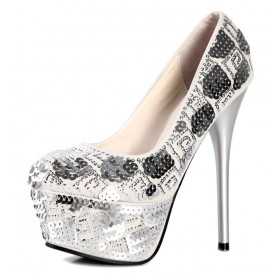 High heel platform pumps with rhinestones 12cm Heel/5cm platform Silver