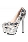 Scarpe tacco alto sexy decolettè rivestite con strass Tacco 12cm Plateau 5cm Argento