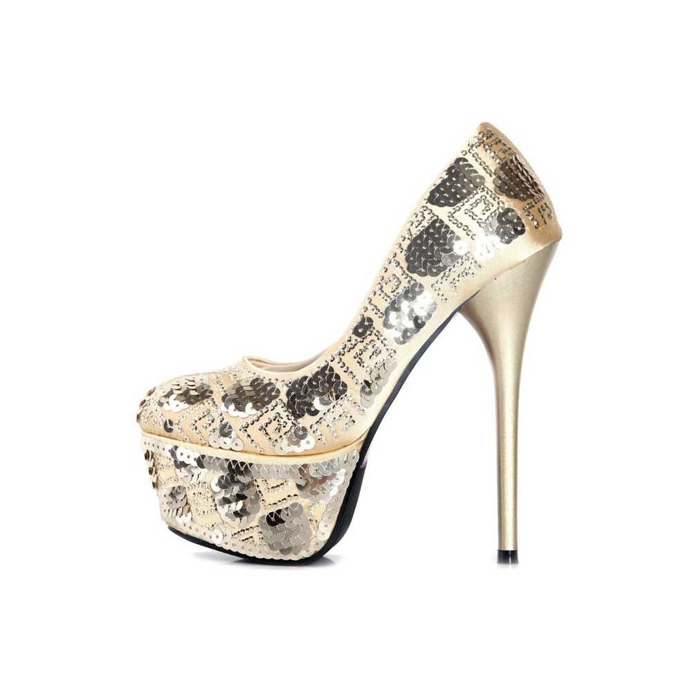 High heel platform pumps with rhinestones 12cm Heel/5cm platform Gold