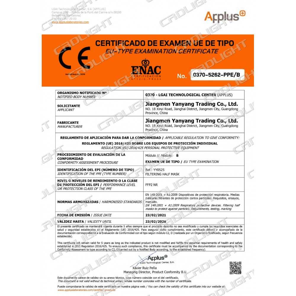 50 Mascherine FFP2 Certificate CE0370 DPI EN149:2001+A1:2009 CRDLIGHT