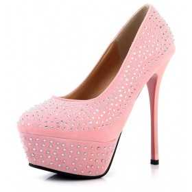 High heel platform pumps with rhinestones 13.5cm Heel 4cm Platform Pink
