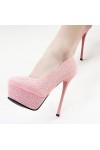 High heel platform pumps with rhinestones 13.5cm Heel 4cm Platform Pink