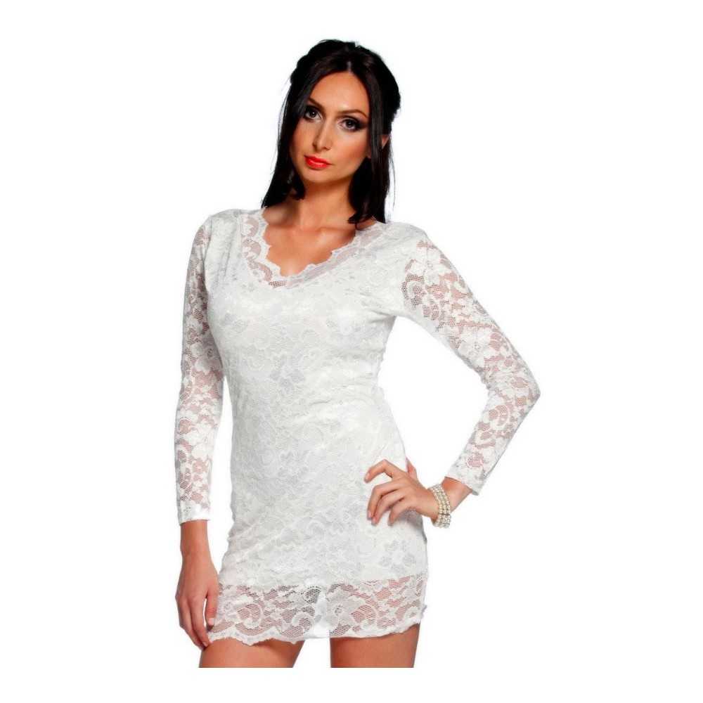 Sexy White mini dress in floral lace