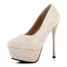 High heel platform pumps with rhinestones 13.5cm Heel 4cm Platform Gold