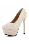 High heel platform pumps with rhinestones 13.5cm Heel 4cm Platform Gold