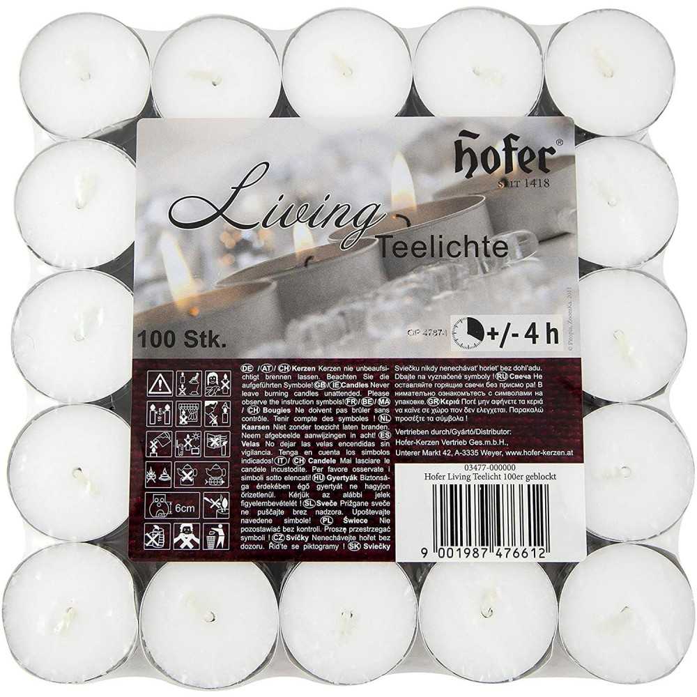 Hofer Living Tealight Unscented Candles 4h 100Pcs White