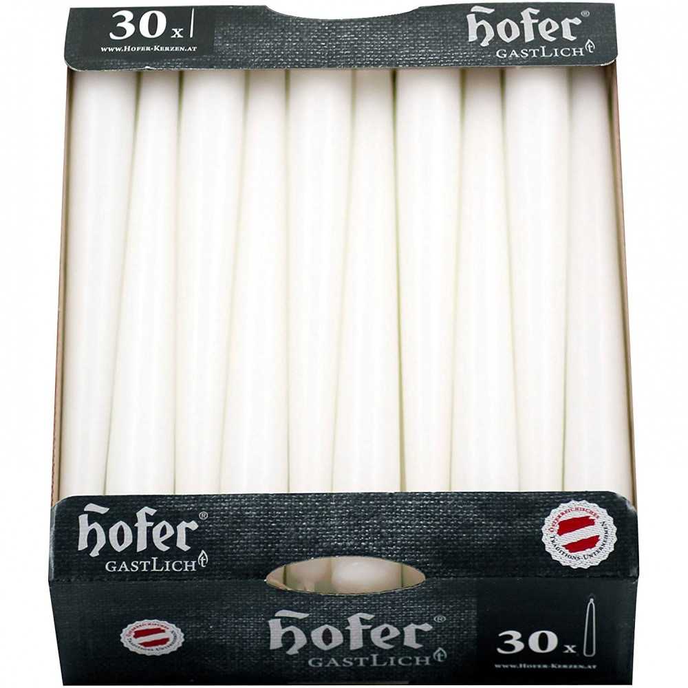 Hofer Candele Coniche Ø23x250mm 7h per candelabri 30Pz Bianco