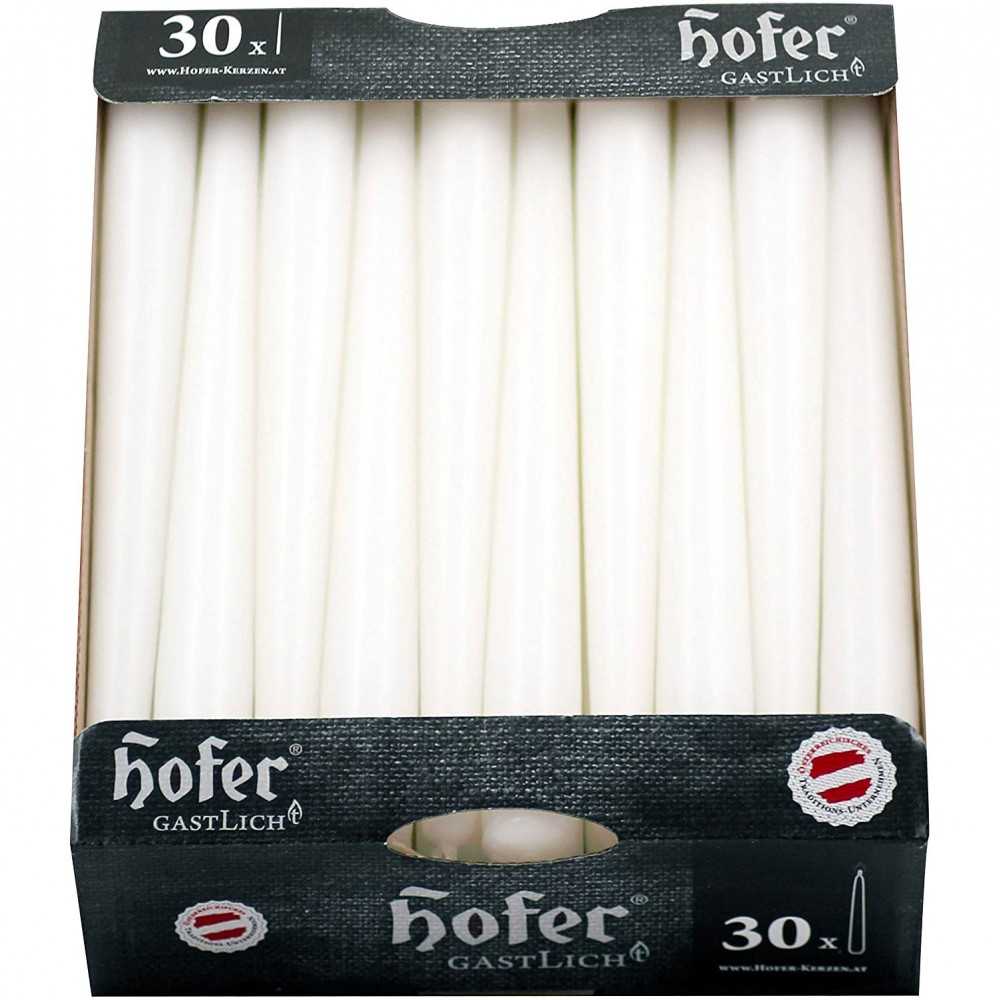 Hofer Conical Candles for candlesticks Set of 30 Candles Ø23x250mm 7h White