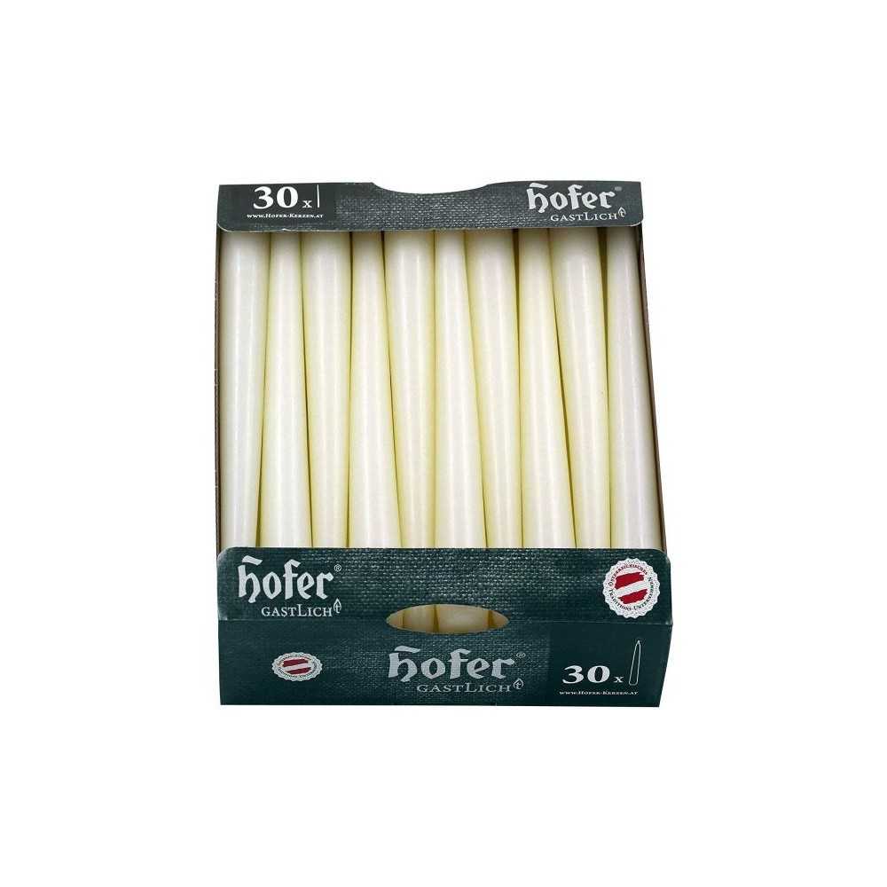 Hofer Conical Candles for candlesticks Set of 30 Candles Ø23x250mm 7h Ivory