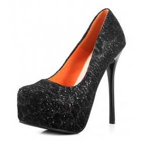High heel platform pumps in lace 3.5cm Heel/4cm Platform Black