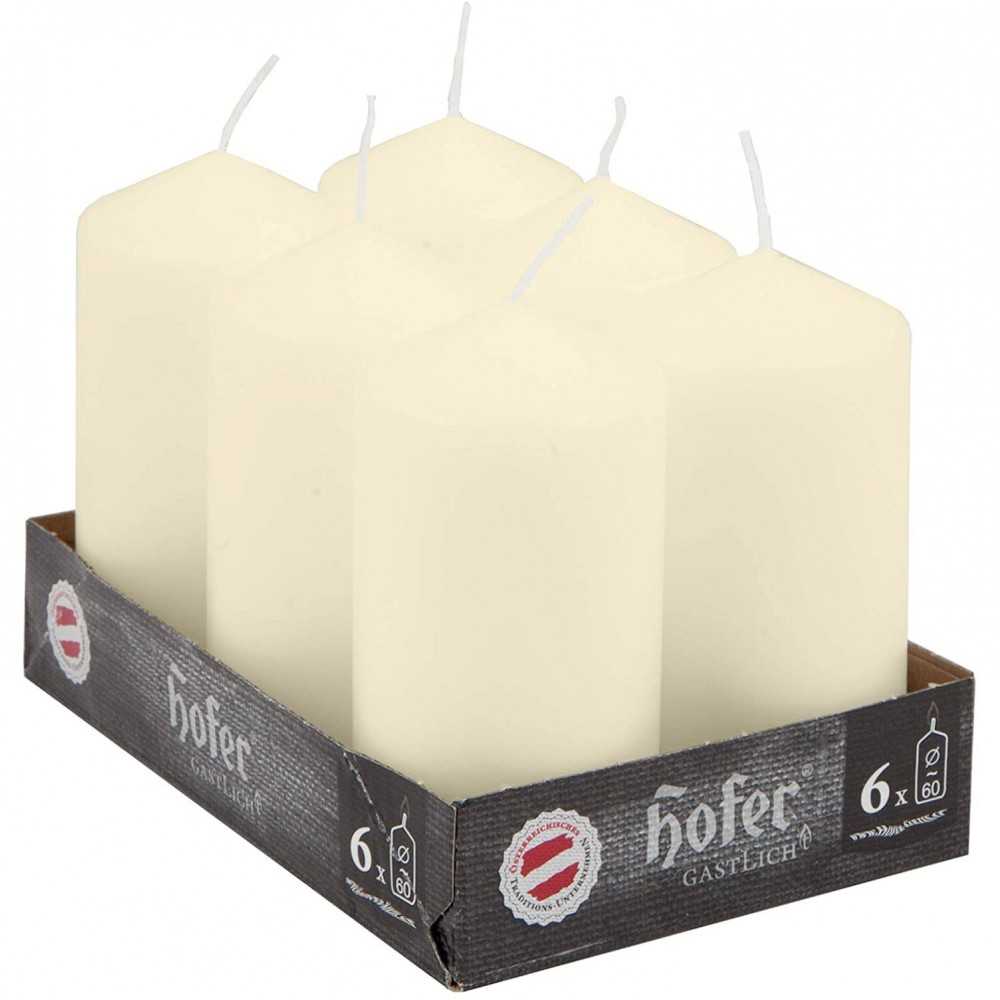 Hofer Large Cylindrical Candles 6x12cm Set of 6 Candles 30h Ivory