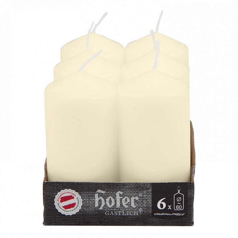 Hofer Large Cylindrical Candles 6x12cm Set of 6 Candles 30h Ivory