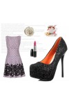 High heel platform pumps in lace 3.5cm Heel/4cm Platform Black