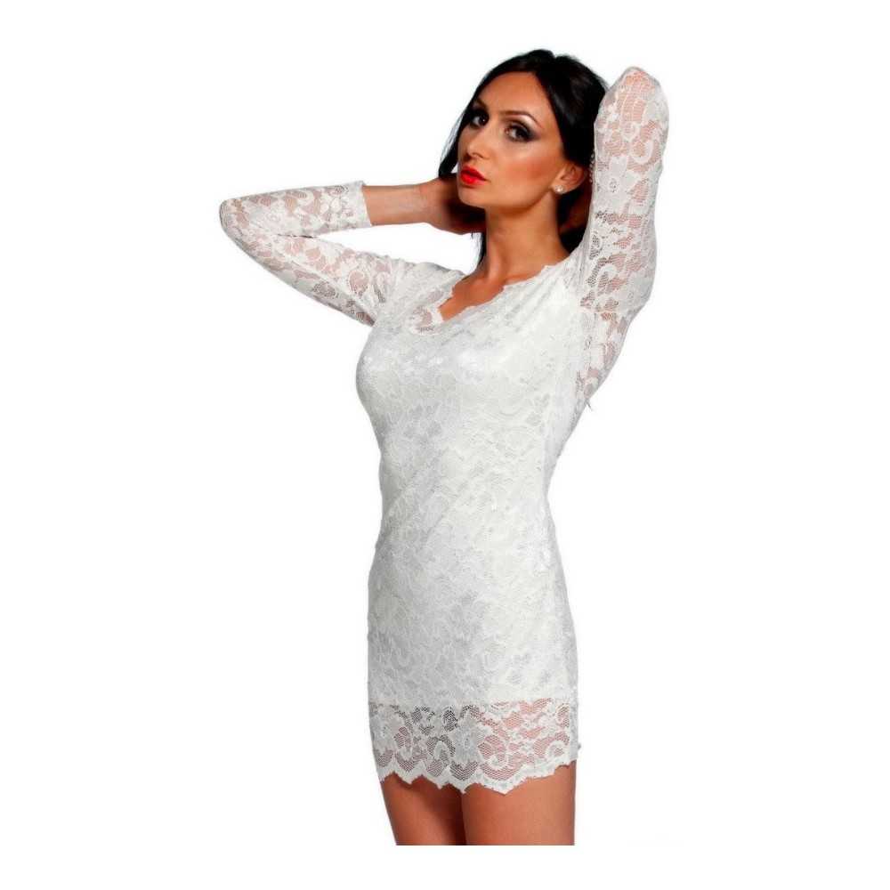 Sexy White mini dress in floral lace