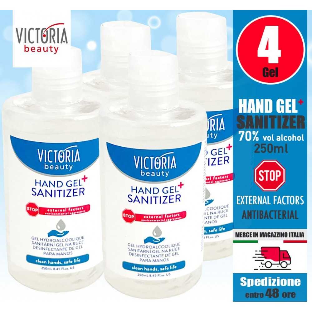 4 Gel Igienizzante Mani 250ml Antibatterico Victoria Beauty