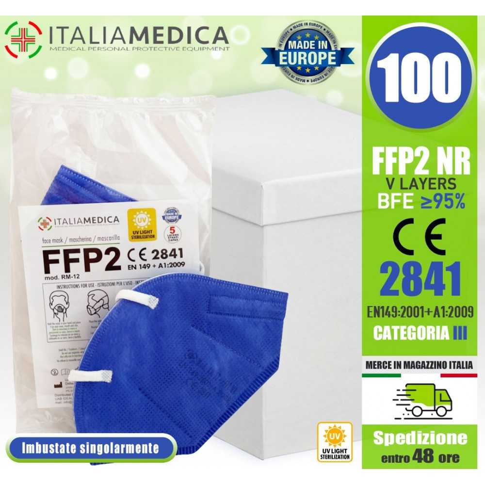 100 Italiamedica BLUE FFP2 PPE Masks CE2841 Certified Cat.III Made in EU