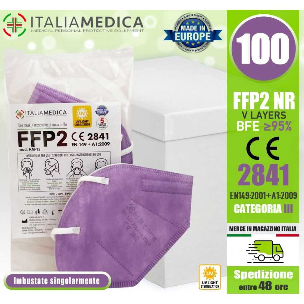 100 Italiamedica LILAC FFP2 PPE Masks CE2841 Certified Cat.III Made in EU