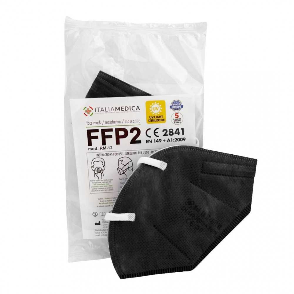 100 Italiamedica BLACK FFP2 PPE Masks CE2841 Certified Cat.III Made in EU