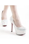 High heel platform pumps with rhinestones 13.5cm Heel 4.5cm Platform White Kvoll